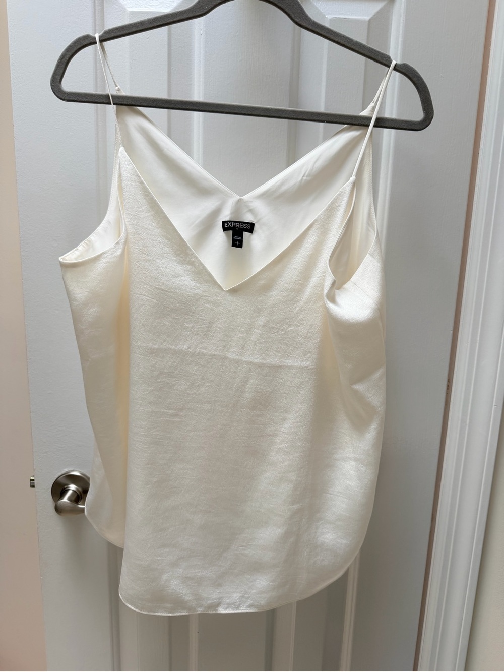 Express Women's White Satin V-Neck Cami Top
